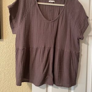 New Maurices Brown Boxy Blouse with Ribbed Texture